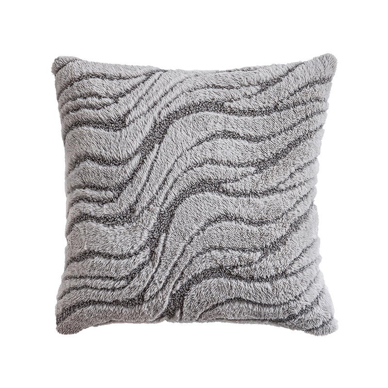 Amazon ins wind imitación de lana de conejo rayas cojín de almohada sofá de sala de estar cojín de asiento cabecera cojín de cama respaldo respaldo almohada de felpa cojín hogar cálido cojín transfronterizo - 4