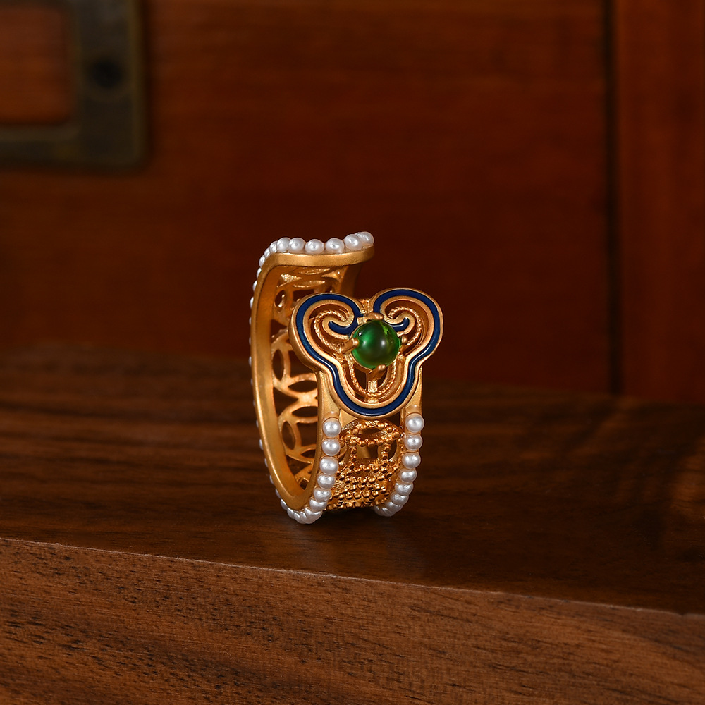 Nuevo estilo chino vintage estilo de seda estilo nacional multi-gemas incrustado todos los días anillo versátil details Picture