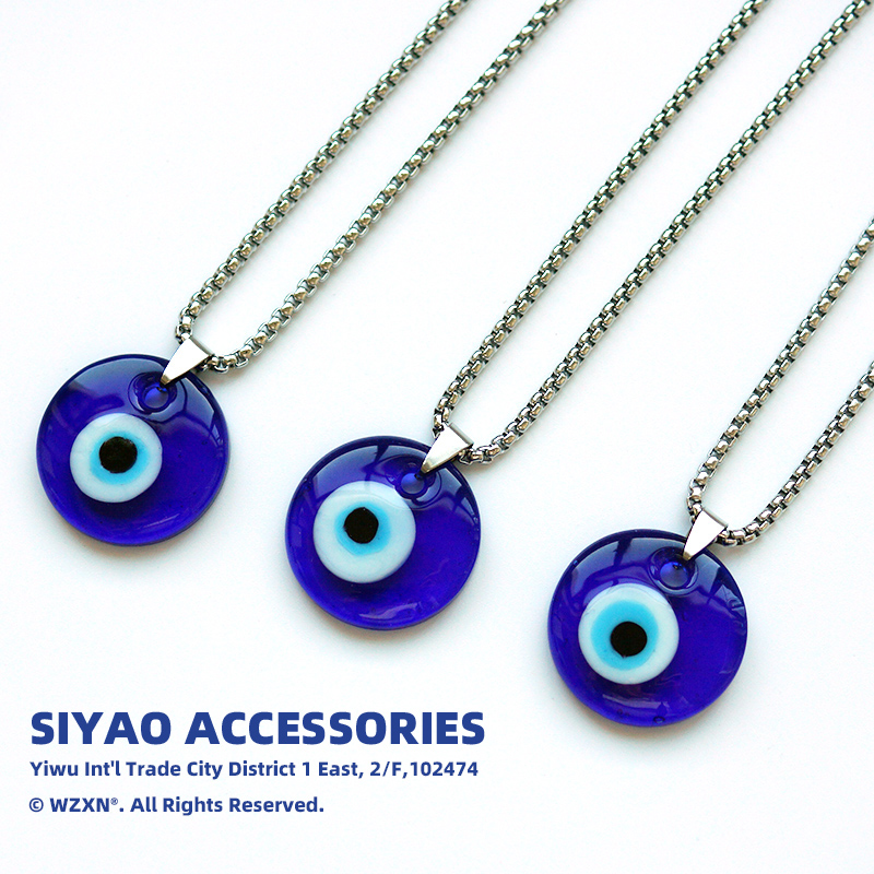 思遥饰品蓝色邪眼吊坠不锈钢链条项饰恶魔之眼饰品厂家可定制Evil Eye