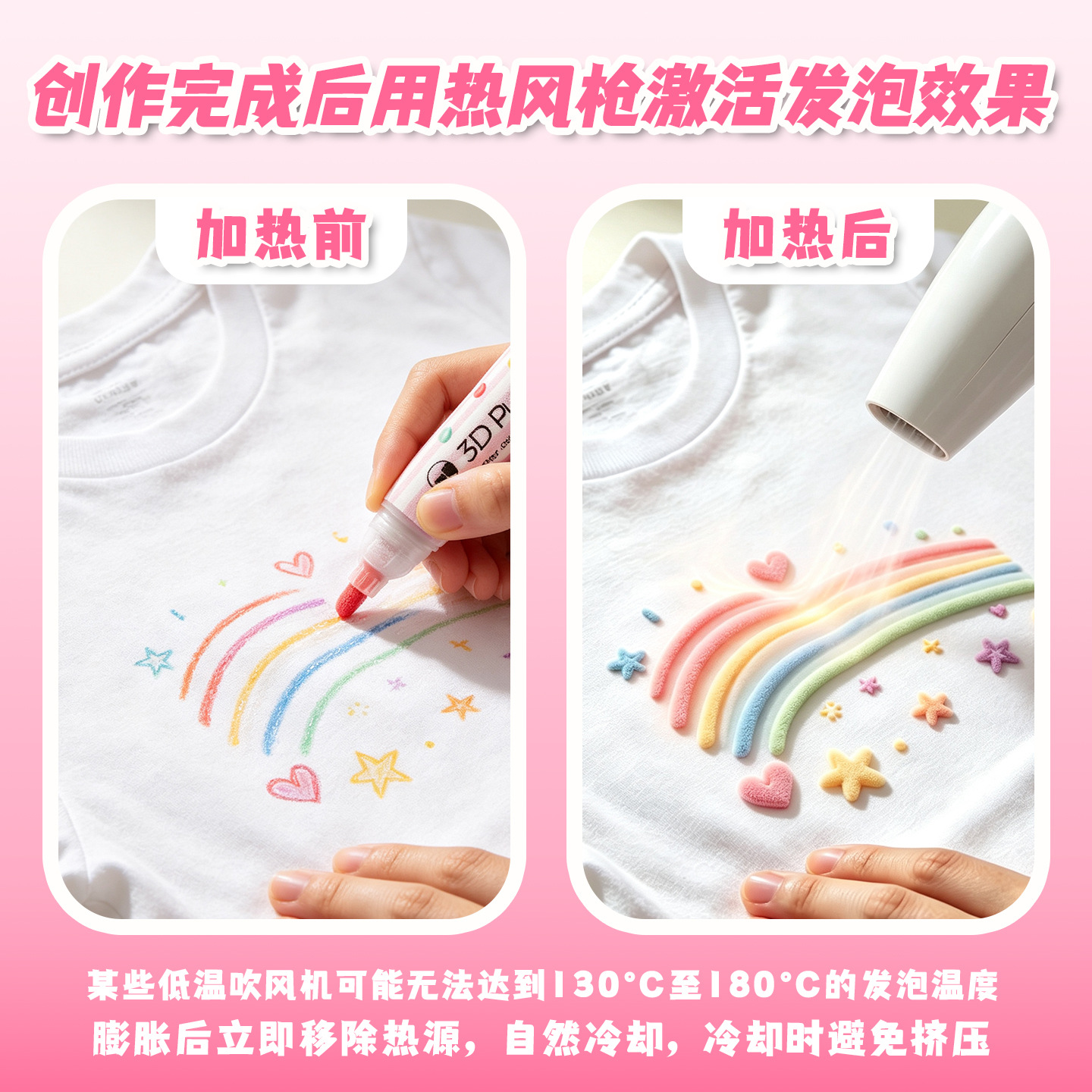 Cross-border best-selling 3Df foam pen 8-color set, heated expansion, children's DIY handmade T-shirt, canvas three-dimensional bubble pen Item Picture