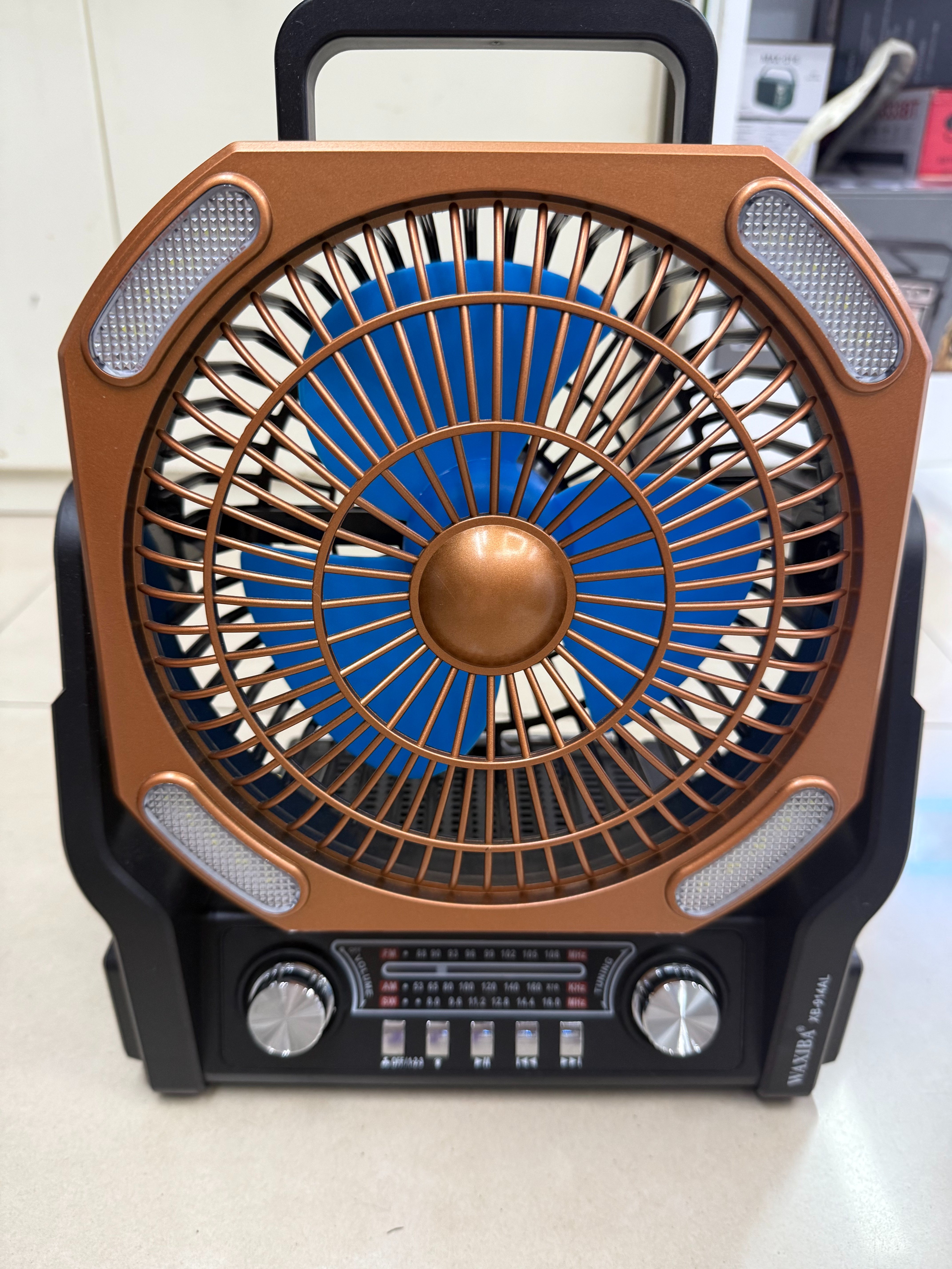 XB-914AL solar fan radio Bluetooth speaker with light illumination, multi-band and multi-functional desktop ornament, USB music, TF card for playing music, for the elderly, charging, discharging, cooling, heat dissipation and blowing details Picture
