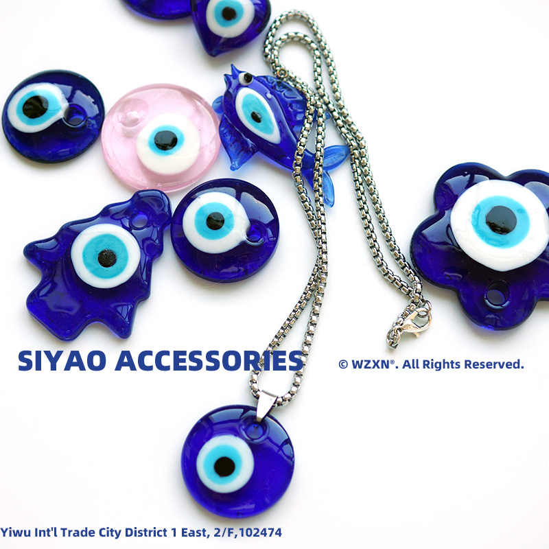 Siyao Accessories' blue Evil Eye pendant, stainless steel chain necklace, Devil's Eye accessory manufacturer can customize EVIL Eye Specification image
