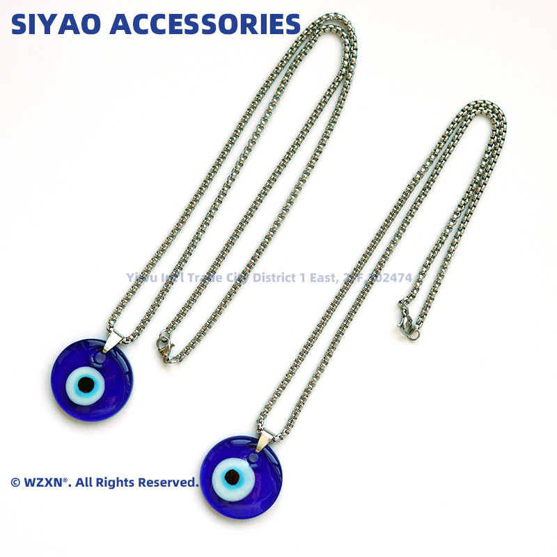 Siyao Accessories' blue Evil Eye pendant, stainless steel chain necklace, Devil's Eye accessory manufacturer can customize EVIL Eye Item Picture