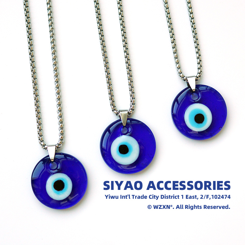 Siyao Accessories' blue Evil Eye pendant, stainless steel chain necklace, Devil's Eye accessory manufacturer can customize EVIL Eye details Picture
