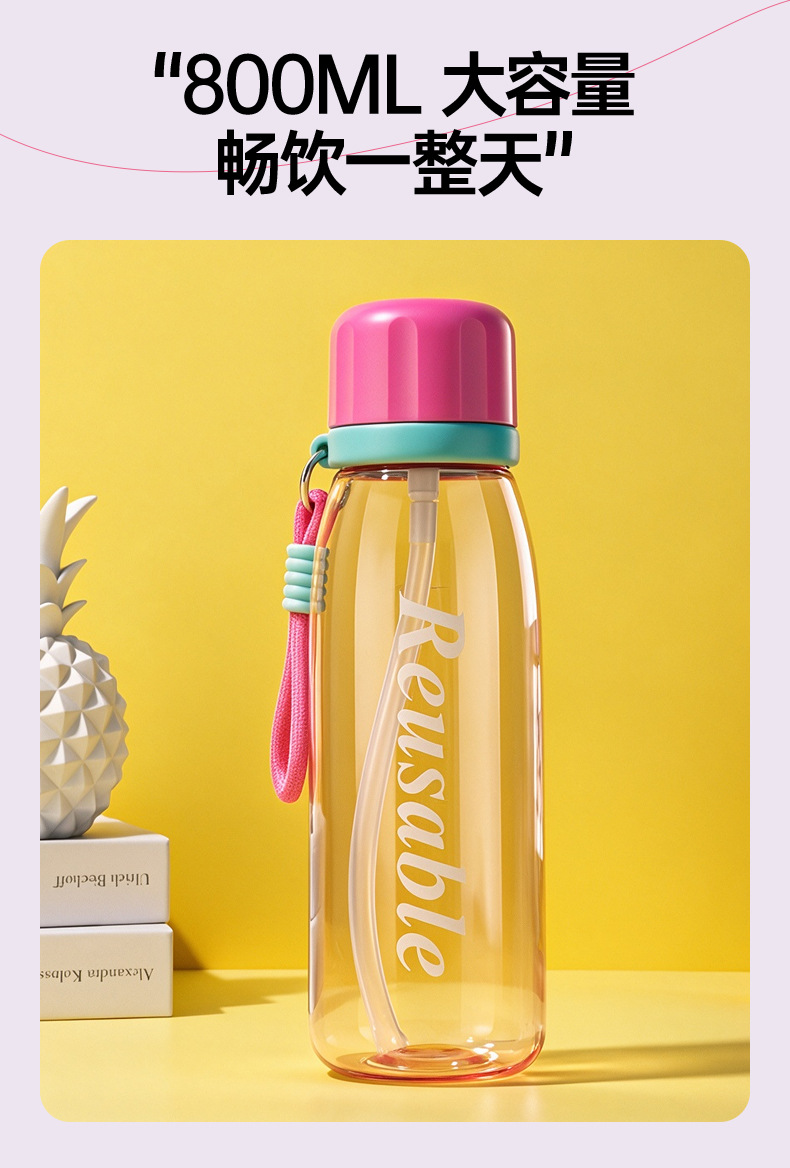 J147- Portable Cup for Students, Double Drinking, High appearance level Plastic Cup, Large Capacity Water Cup, anti-drop, durable, portable Sports Water bottle detail image 3