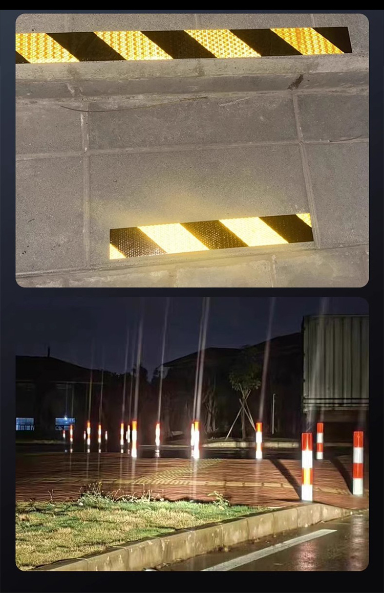 pvc crystal color grid tape, colorful yellow, black, red and white diagonal warning, strong reflective film, night safety sign, anti-collision pic 13