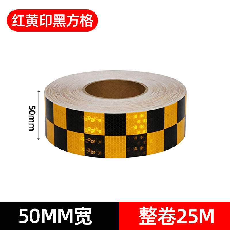 pvc crystal color grid tape, colorful yellow, black, red and white diagonal warning, strong reflective film, night safety sign, anti-collision Item Picture