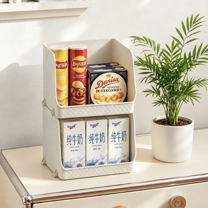 W56-TB-2118 Desktop storage box, large-capacity snack and sundries storage basket, can stack coffee on the office desk