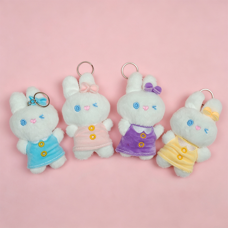 Four-color cute rabbit dolls, plush toys, schoolbag hangers, keychains, children's gifts, wholesale small hangers for foreign trade, four-color dresses, rabbit plush keychains, Mother's Day gifts, acrylic keychains, accessories, fashionable and cute ornaments