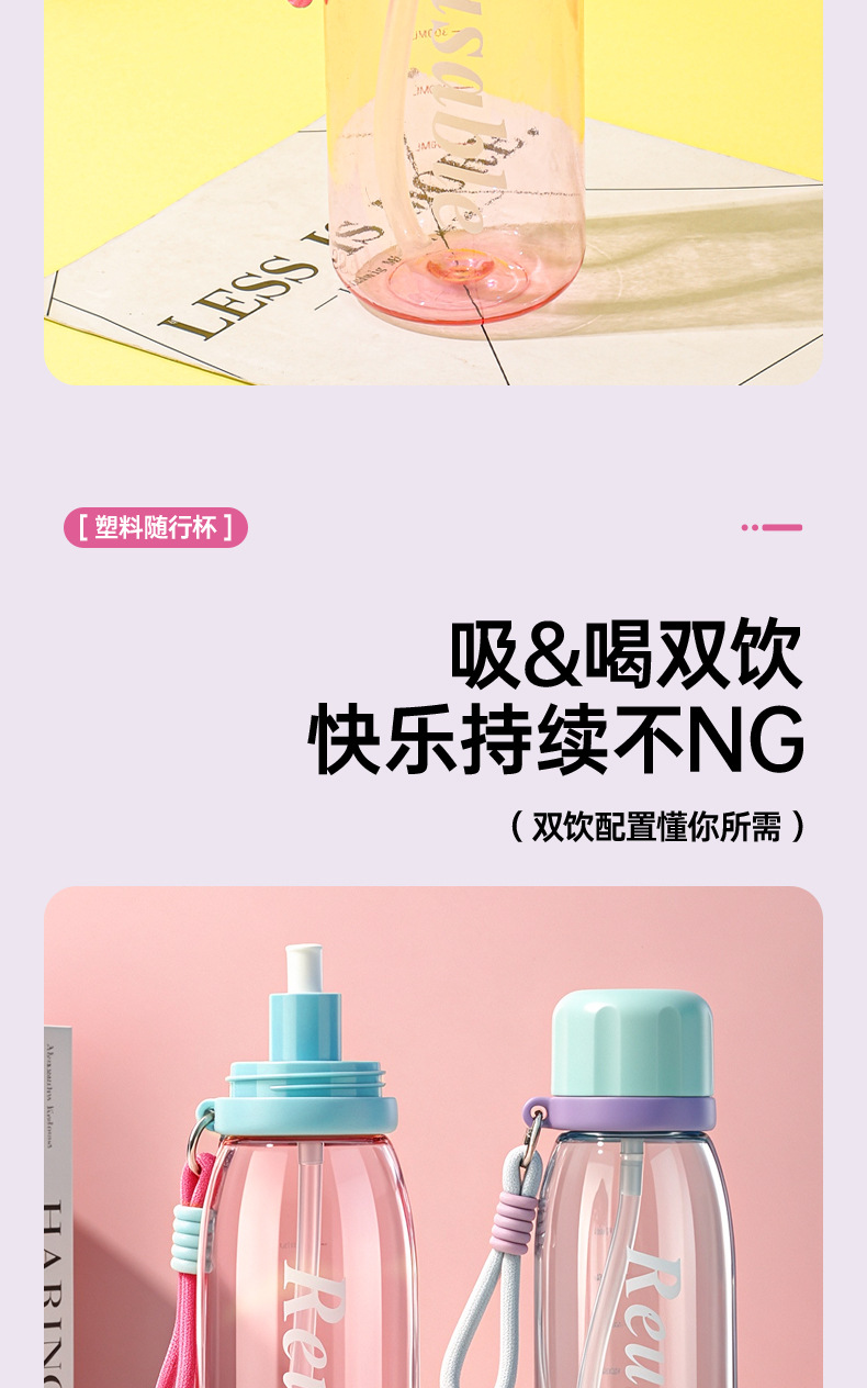 J147- Portable Cup for Students, Double Drinking, High appearance level Plastic Cup, Large Capacity Water Cup, anti-drop, durable, portable Sports Water bottle detail image 7