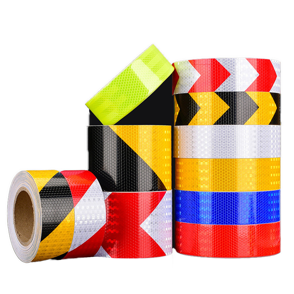 pvc crystal color grid tape, colorful yellow, black, red and white diagonal warning, strong reflective film, night safety sign, anti-collision Specification image