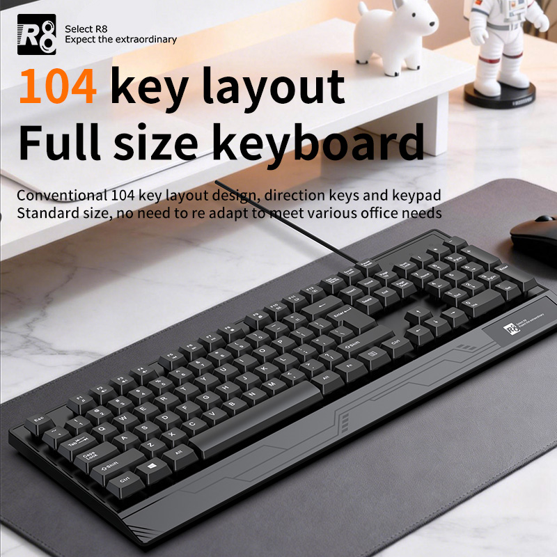 R8 black office keyboard, silent membrane keyboard, Arabic, Spanish and English in-stock keyboard and mouse details Picture
