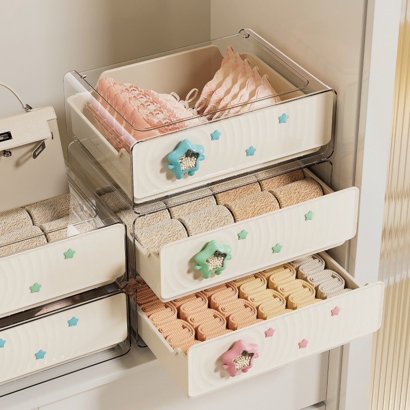 【CL】26Q3#3307-123 Multi-layer beige underwear storage box, three-piece set, storage drawer cabinet, organizing box, home storage cabinet, storage box, clothing storage box Application Scenario