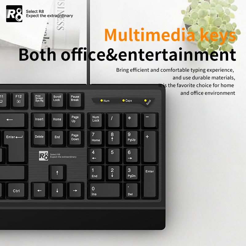 R8 Black Office Keyboard, game office multi-functional silent keyboard set computer accessories Specification image