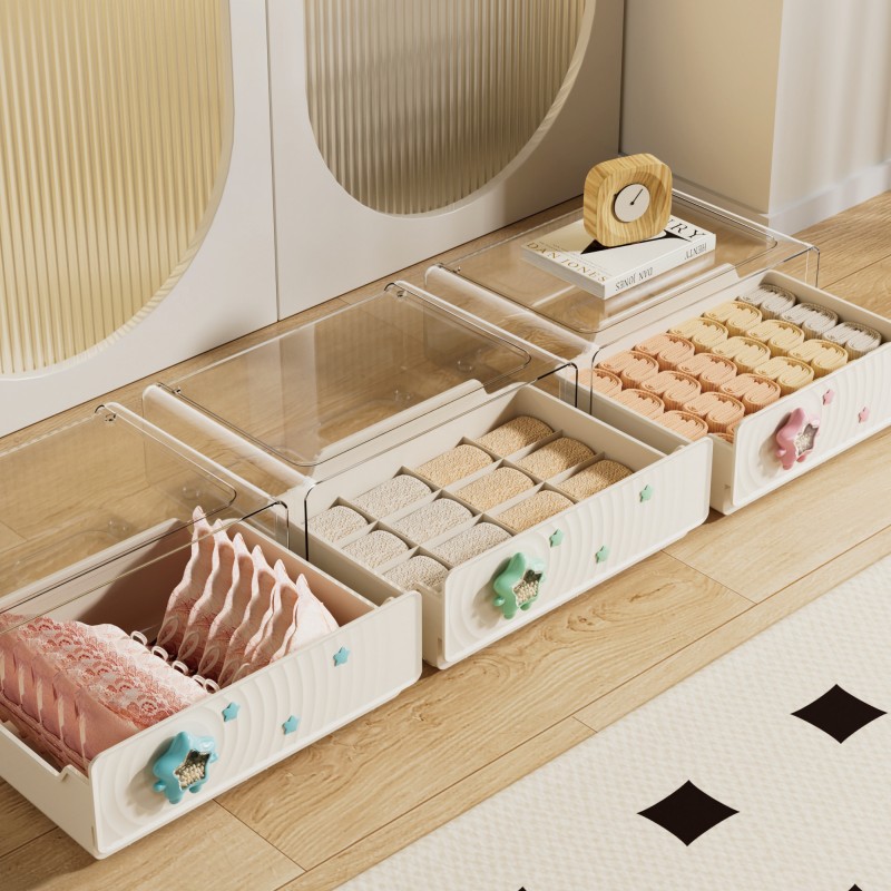 【CL】26Q3#3306 Multi-layer beige underwear storage box, clothing document and cosmetics organization box, drawer-type storage box, storage supplies organization and storage box, household storage box Application Scenario