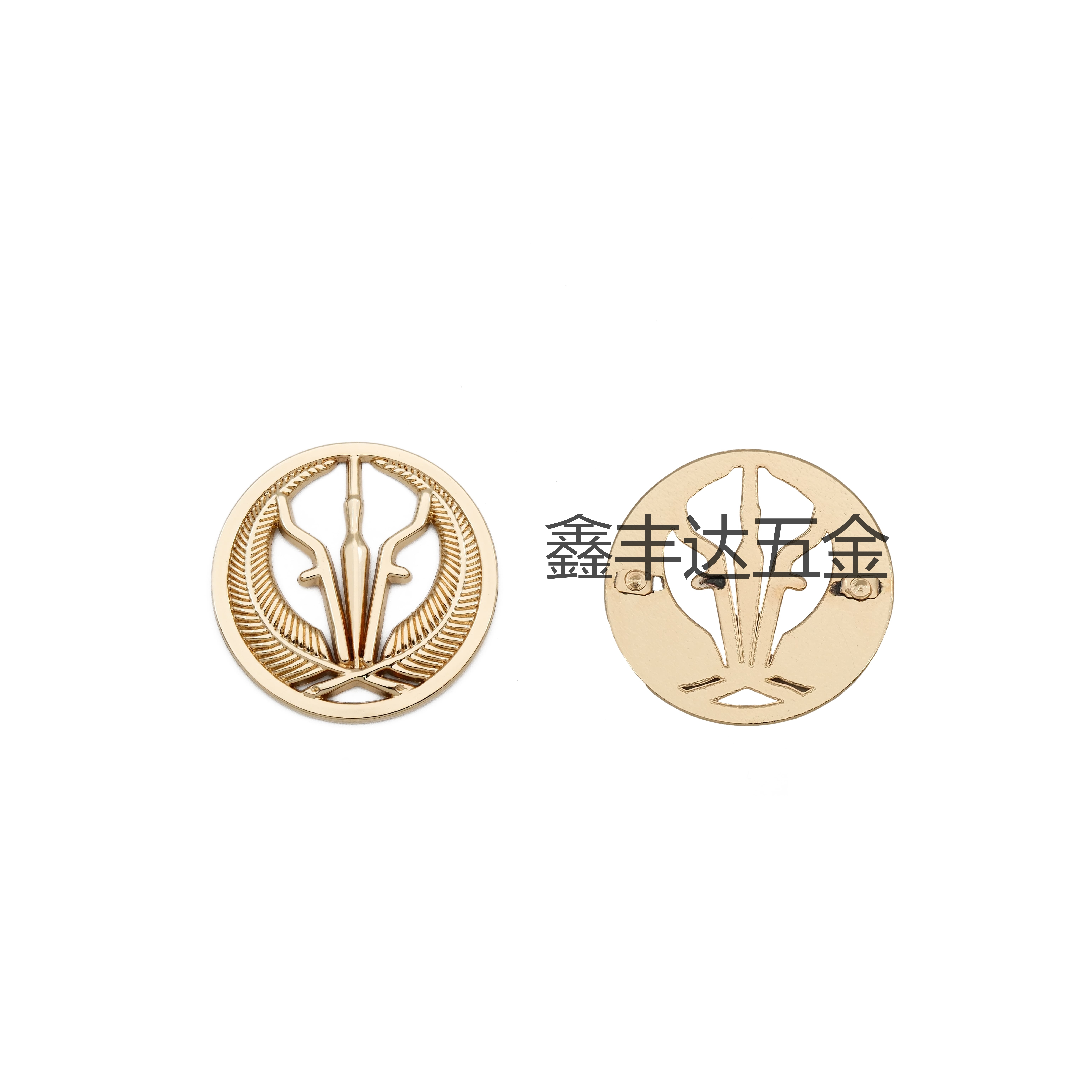 鑫丰达五金金色八角形金属扣件包身装饰合金底托铜配件扣头子母按扣手链包扣圆形标牌