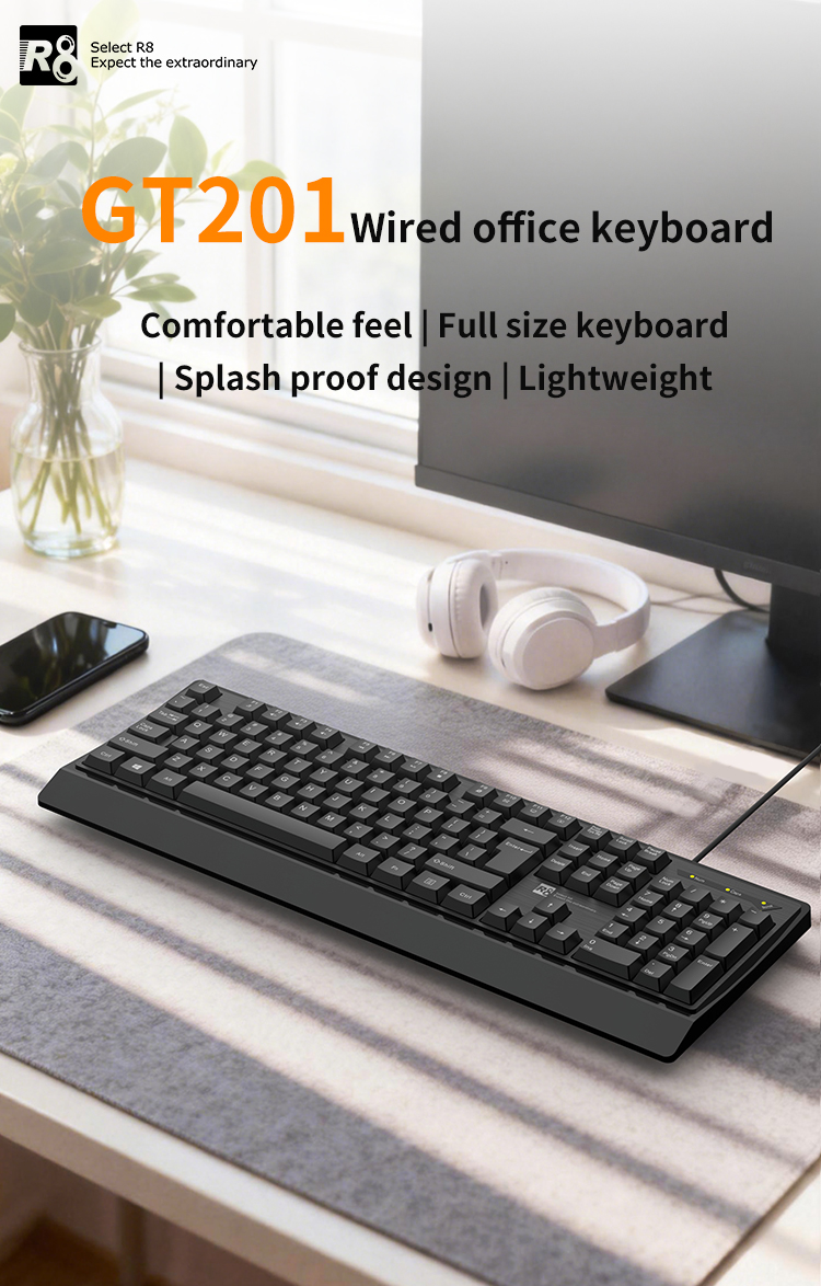 R8 Black Office Keyboard, game office multi-functional silent keyboard set computer accessories pic 1