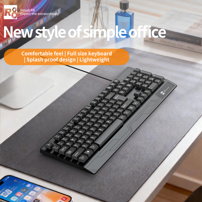 R8 black office keyboard, silent membrane keyboard, Arabic, Spanish and English in-stock keyboard and mouse