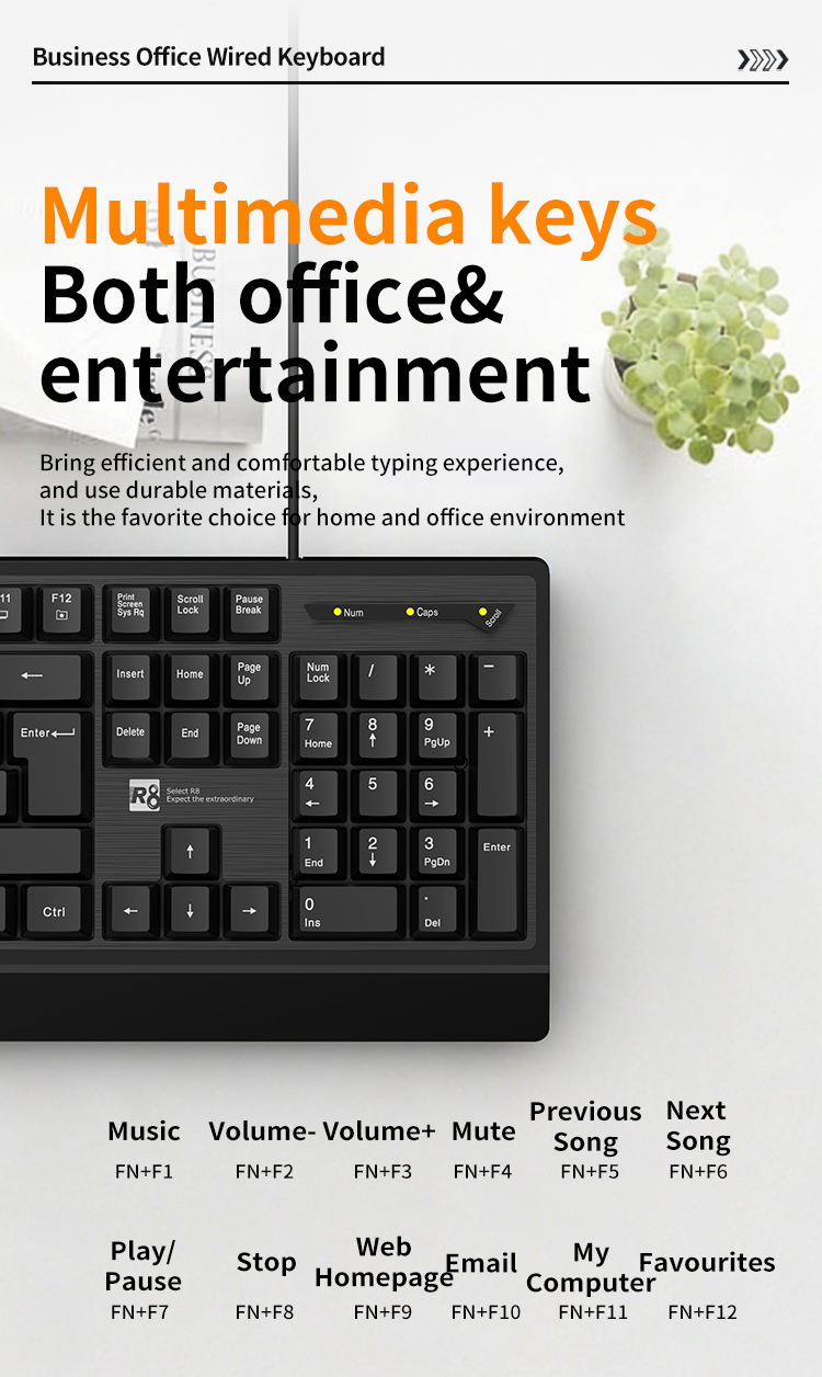 R8 Black Office Keyboard, game office multi-functional silent keyboard set computer accessories pic 4