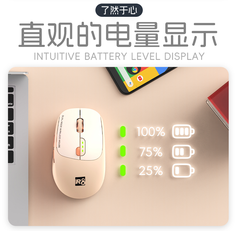 R8 Multi-color wireless + Bluetooth Flying Mouse is a high-quality dual-mode portable office and gaming mouse pic 6