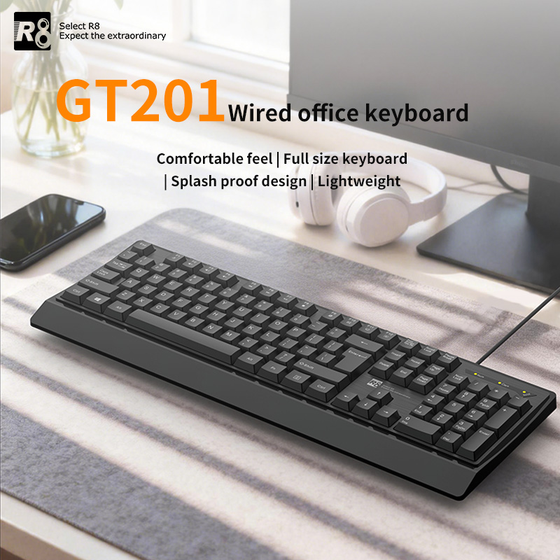 R8 Black Office Keyboard, game office multi-functional silent keyboard set computer accessories