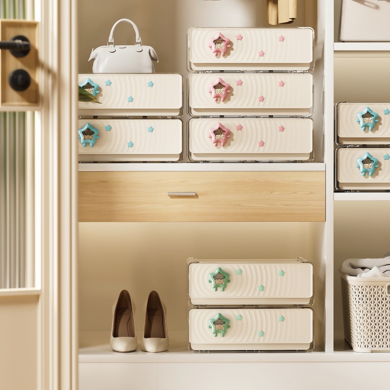 【CL】26Q3#3307-123 Multi-layer beige underwear storage box, three-piece set, storage drawer cabinet, organizing box, home storage cabinet, storage box, clothing storage box details Picture