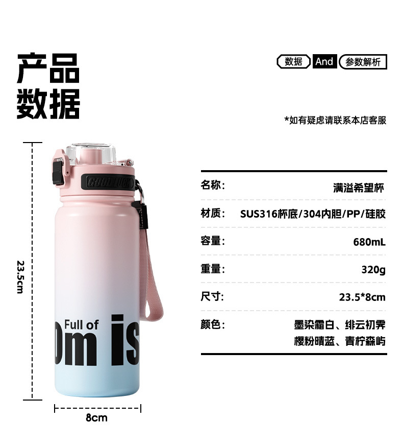 Y290-QXSD2191 New fashionable sports water cup, large capacity, high appearance level, portable straw gradient insulated cup detail image 13