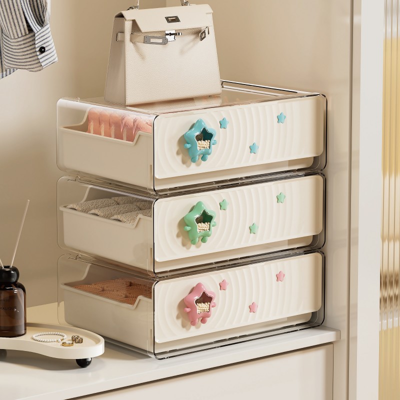 【CL】26Q3#3306 Multi-layer beige underwear storage box, clothing document and cosmetics organization box, drawer-type storage box, storage supplies organization and storage box, household storage box Specification image