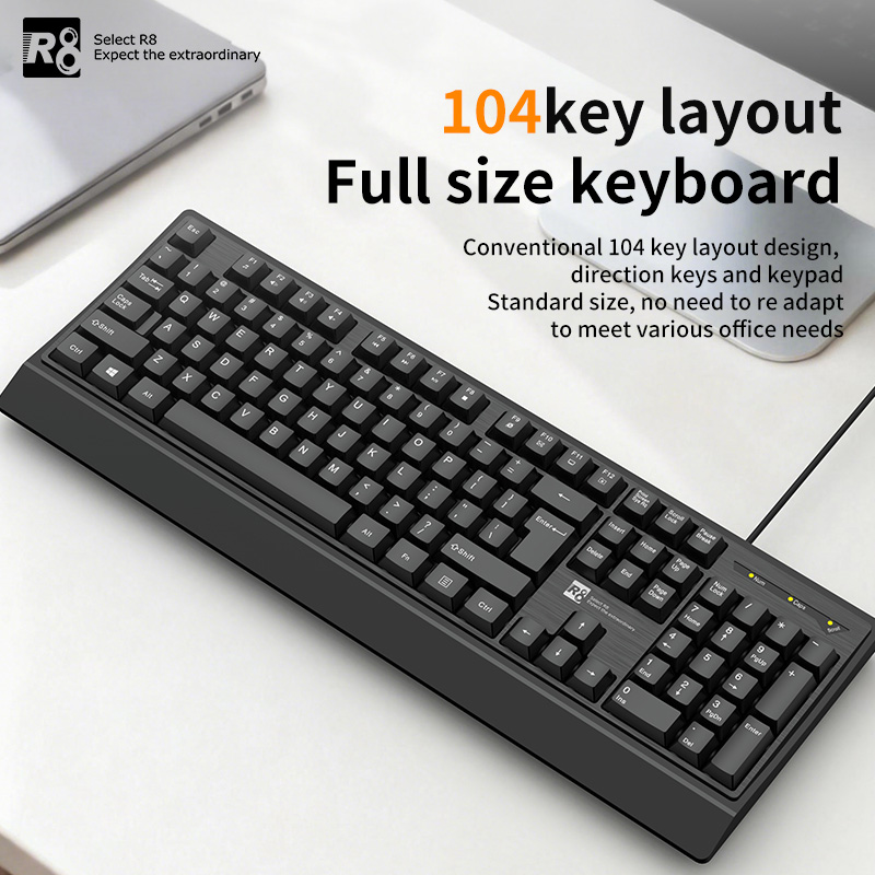 R8 Black Office Keyboard, game office multi-functional silent keyboard set computer accessories details Picture