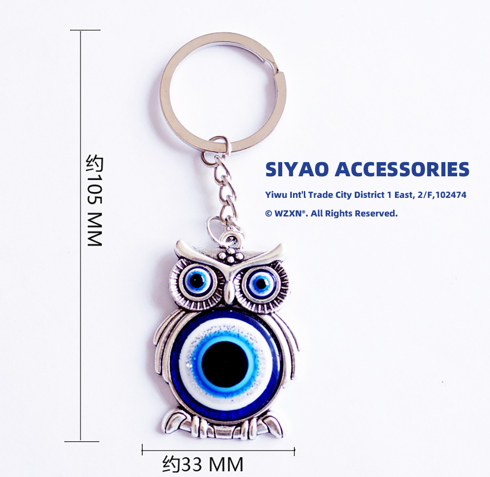 Owl-shaped accessory hanging strap with blue devil's eye pattern Greek Cypriot keychain souvenir custom Siyao evileyes Item Picture