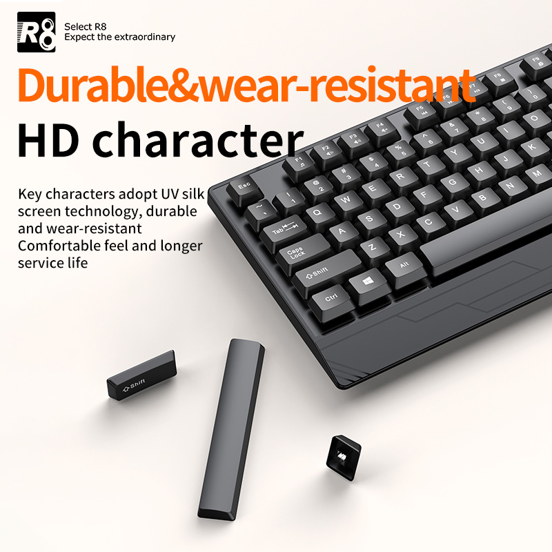 R8 black office keyboard, silent membrane keyboard, Arabic, Spanish and English in-stock keyboard and mouse Specification image