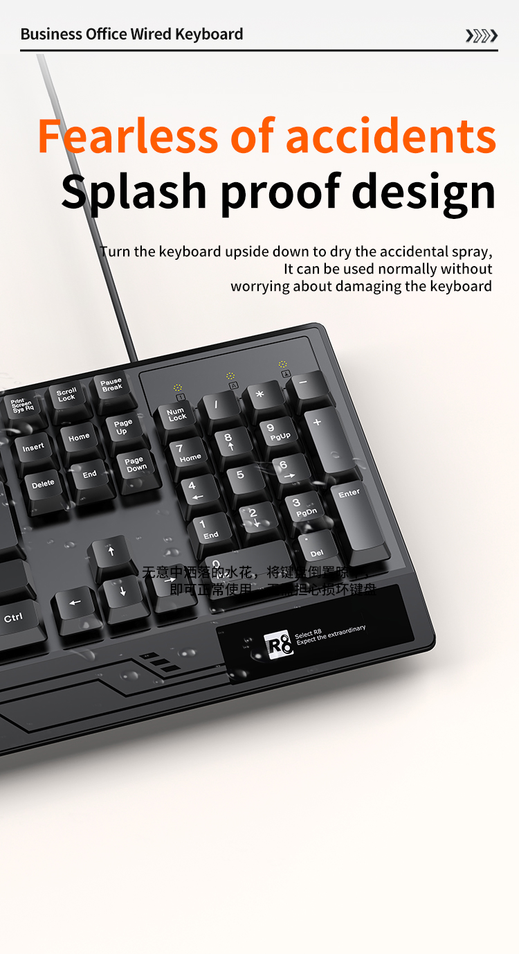 R8 black office keyboard, silent membrane keyboard, Arabic, Spanish and English in-stock keyboard and mouse pic 5