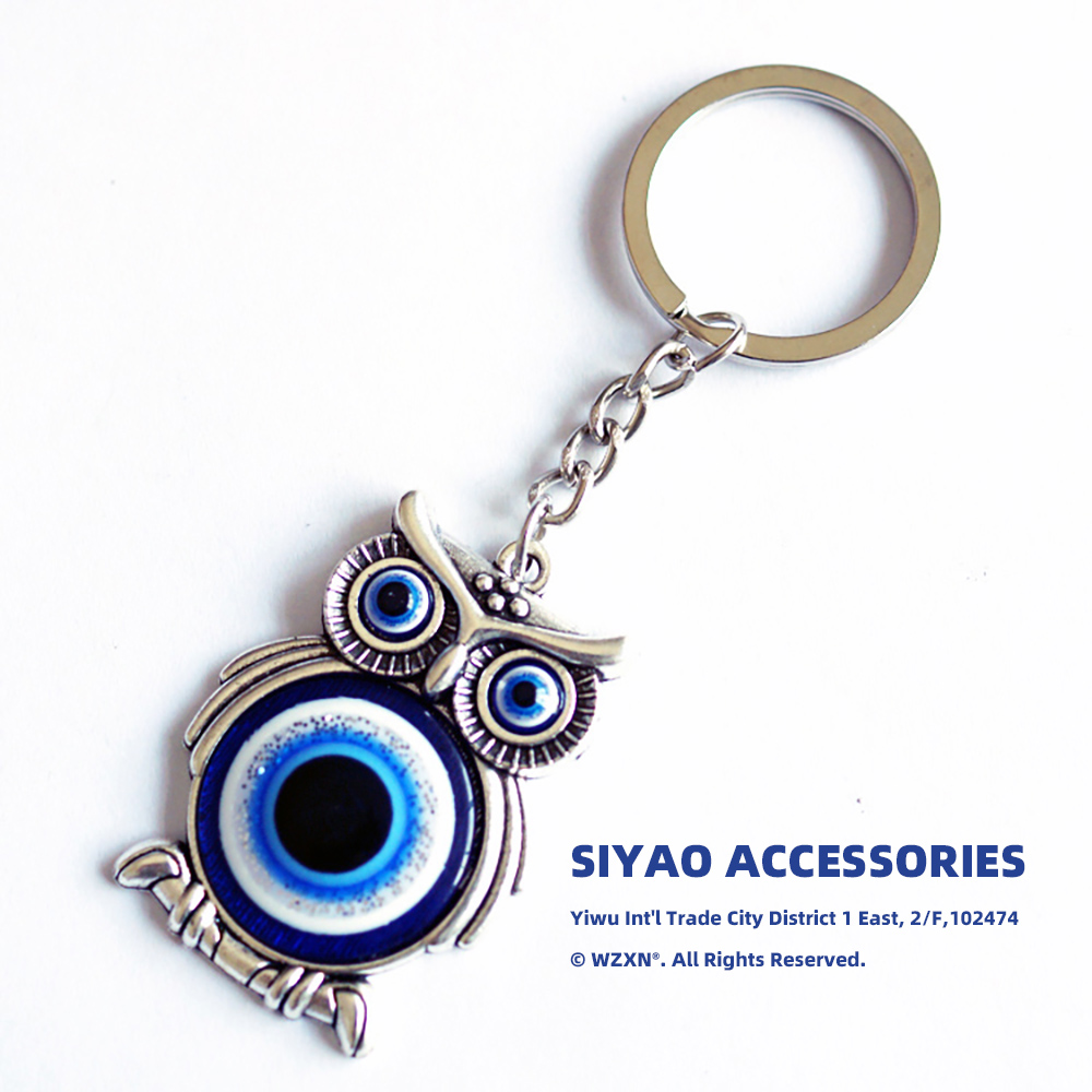 Owl-shaped accessory hanging strap with blue devil's eye pattern Greek Cypriot keychain souvenir custom Siyao evileyes