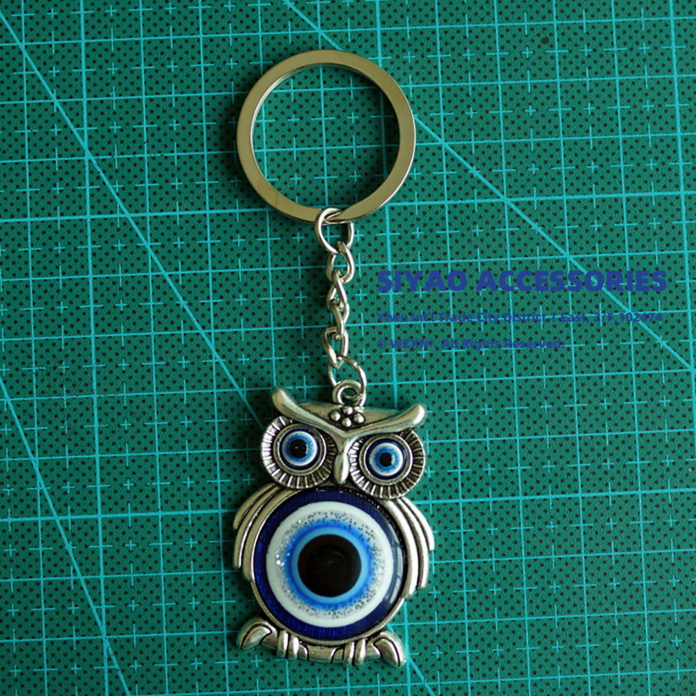 Owl-shaped accessory hanging strap with blue devil's eye pattern Greek Cypriot keychain souvenir custom Siyao evileyes Specification image