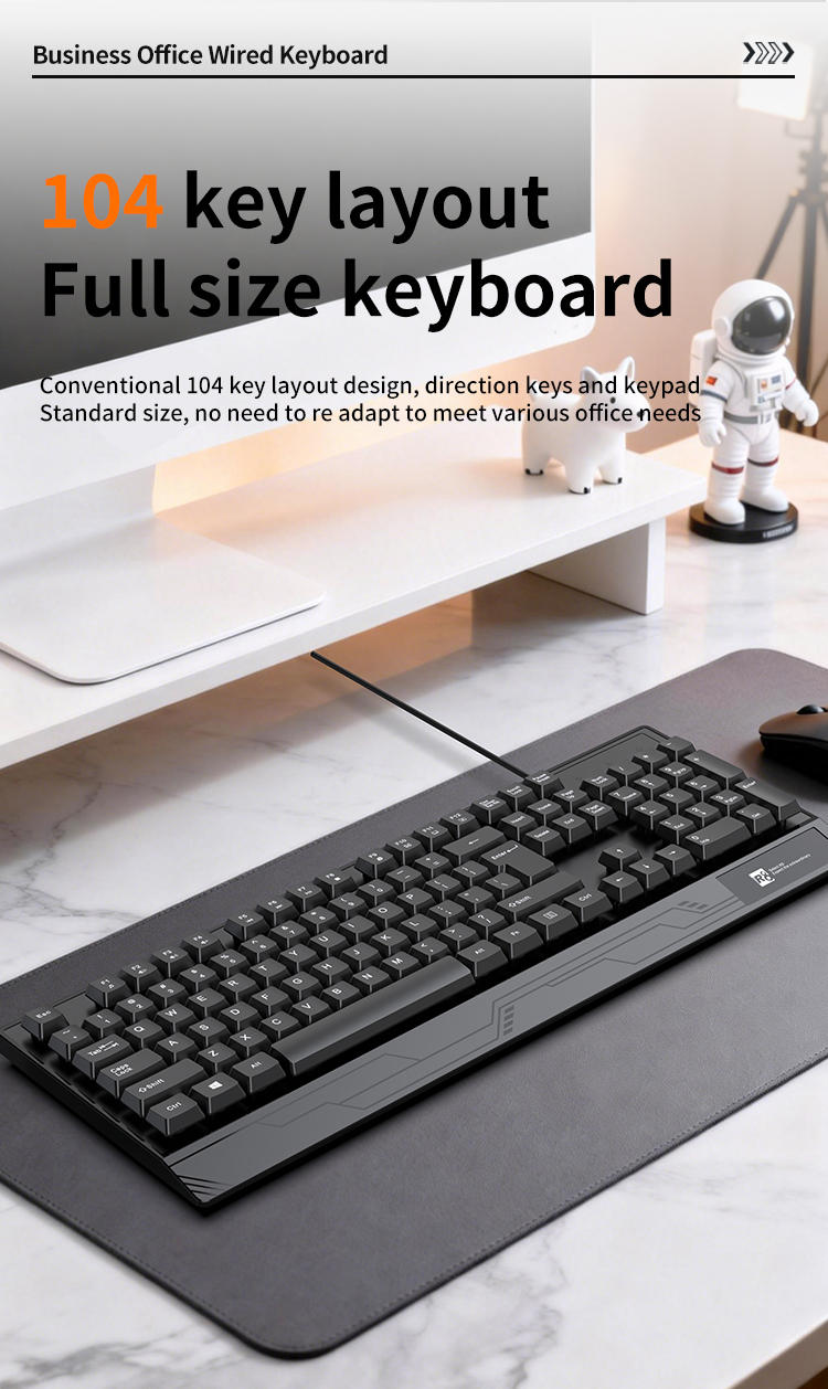 R8 black office keyboard, silent membrane keyboard, Arabic, Spanish and English in-stock keyboard and mouse pic 3