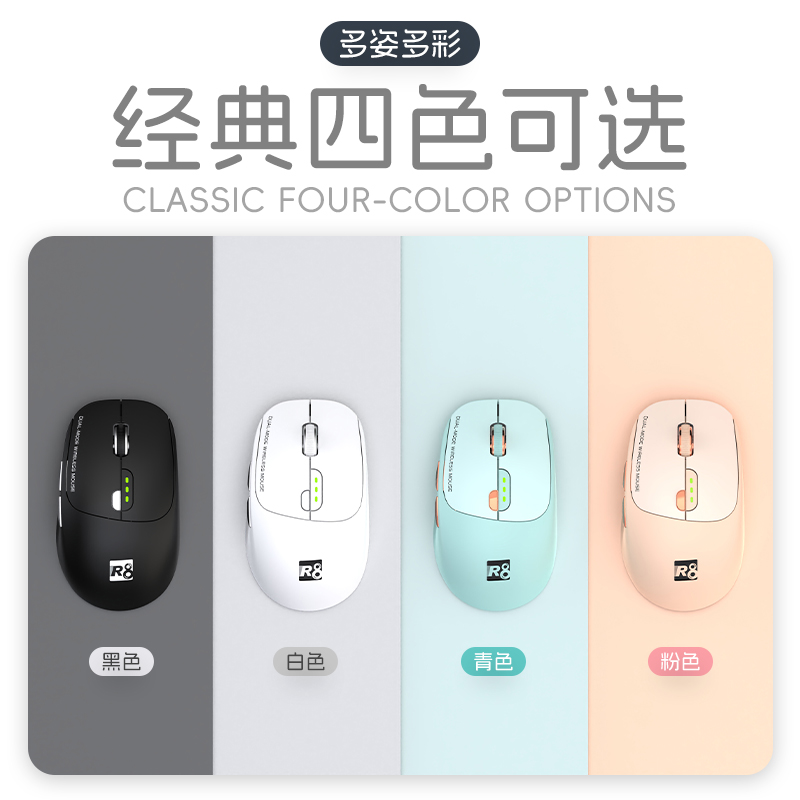 R8 Multi-color wireless + Bluetooth Flying Mouse is a high-quality dual-mode portable office and gaming mouse Specification image