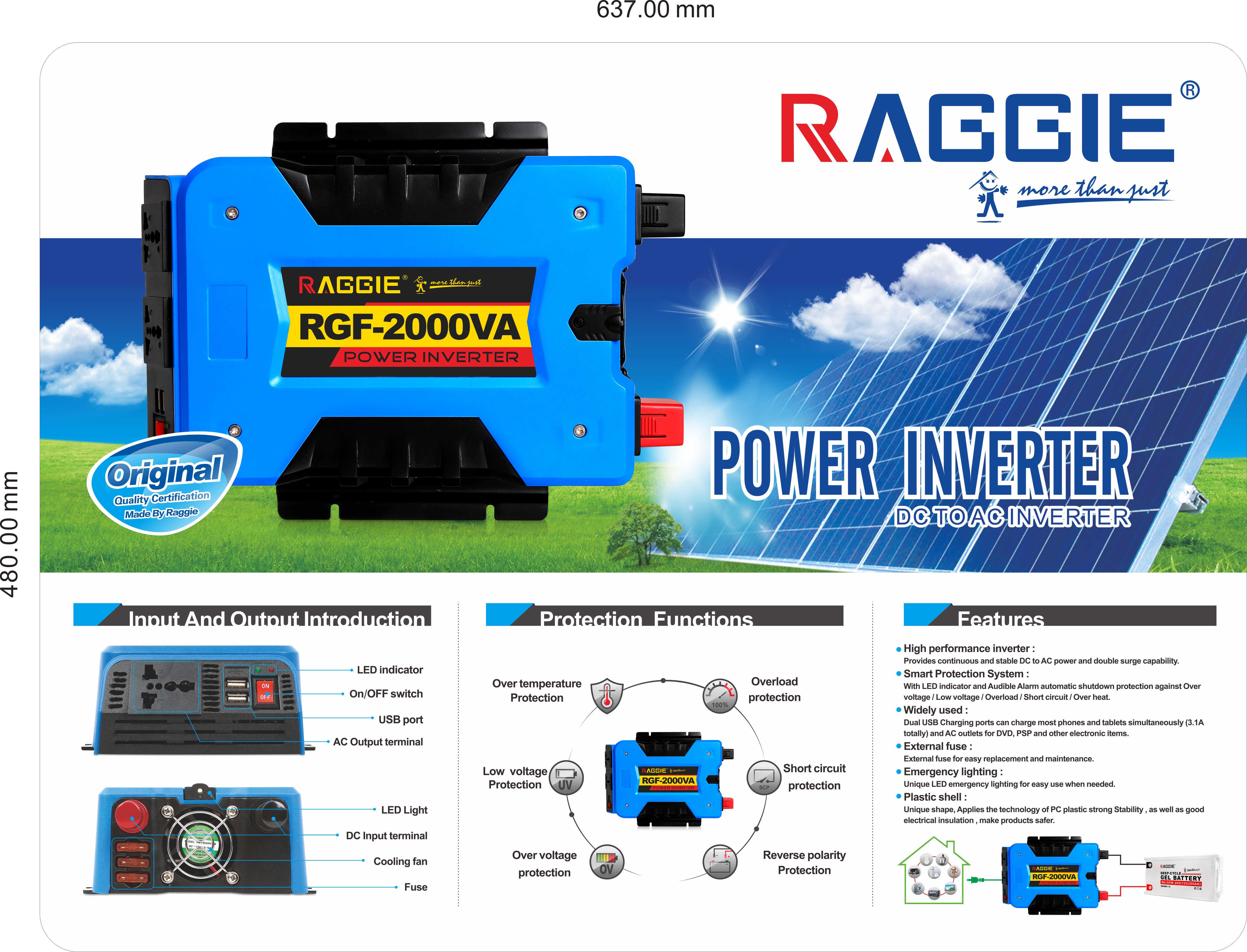 RAGGIE modified sine wave inverter with LED emergency light, dual USB dual AC12V to 220V 500VA car and home emergency inverter Item Picture
