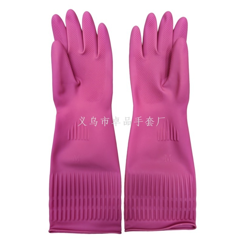Korean-style rose red latex gloves, extended household gloves, beef tendon gloves, wear-resistant kitchen, laundry, household and industrial gloves Specification image
