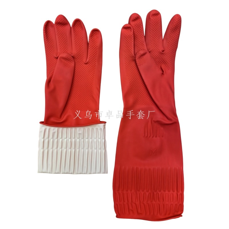 38cm latex gloves, red extended for washing dishes and clothes, rubber and plastic household labor protection gloves Item Picture