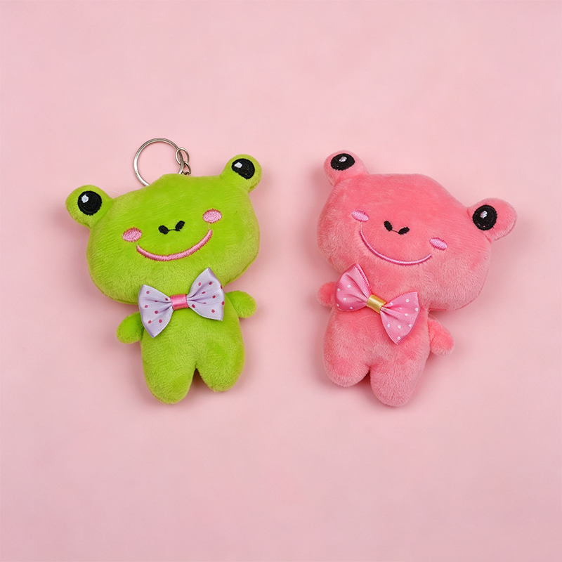 Cute plush frog keychain pendant, student schoolbag pendant, exquisite cartoon doll, small gift, export batch, cute frog mobile phone chain keychain, Mother's Day gift, acrylic keychain accessory, pink and green, various styles