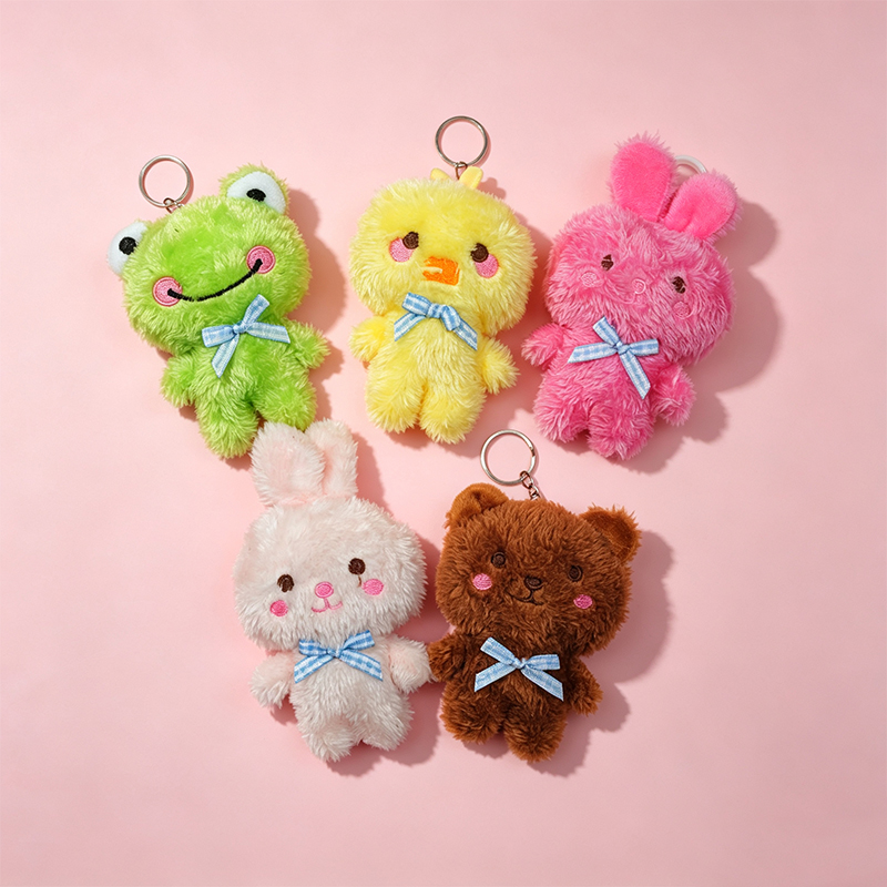 Japanese-style cartoon bear, frog, yellow duck keychains, plush toys, girlish gifts, ugly and cute foreign trade wholesale, colorful plush animal keychains, Mother's Day gifts, creative acrylic keychains, accessories, fashionable and personalized decorations