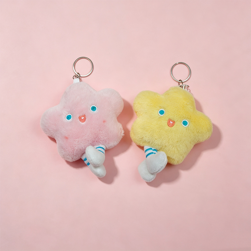 Cute cartoon five-pointed star plush schoolbag pendant, children's keychain pendant, cross-border trade wholesale, expression, pink cloud, yellow star plush keychain, Mother's Day gift, acrylic keychain accessory, fashionable and cute jewelry