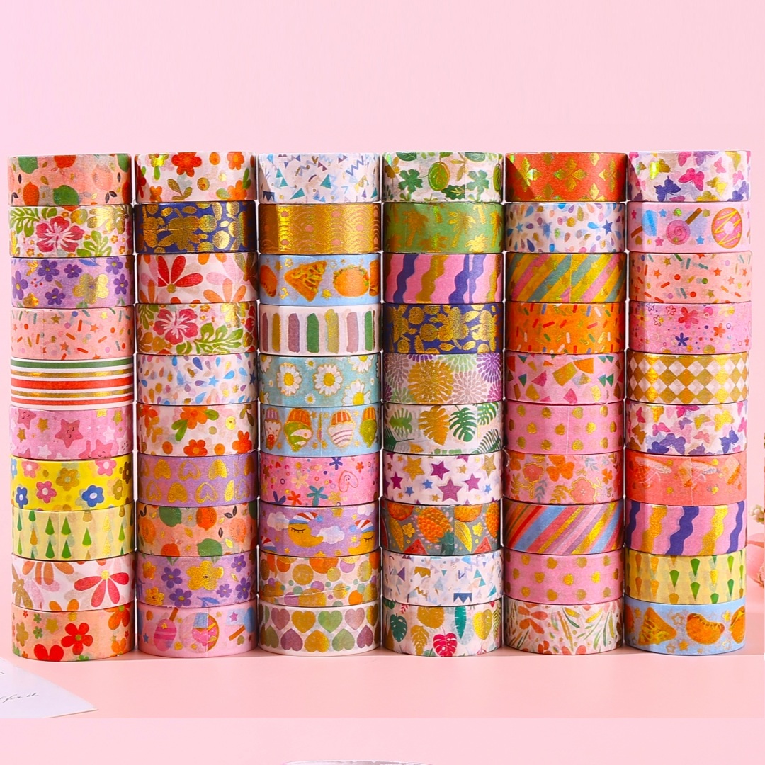 Gold-embossed and paper tape 60 rolls in a box set of colorful decorative planner materials and paper stickers roll stickers Specification image