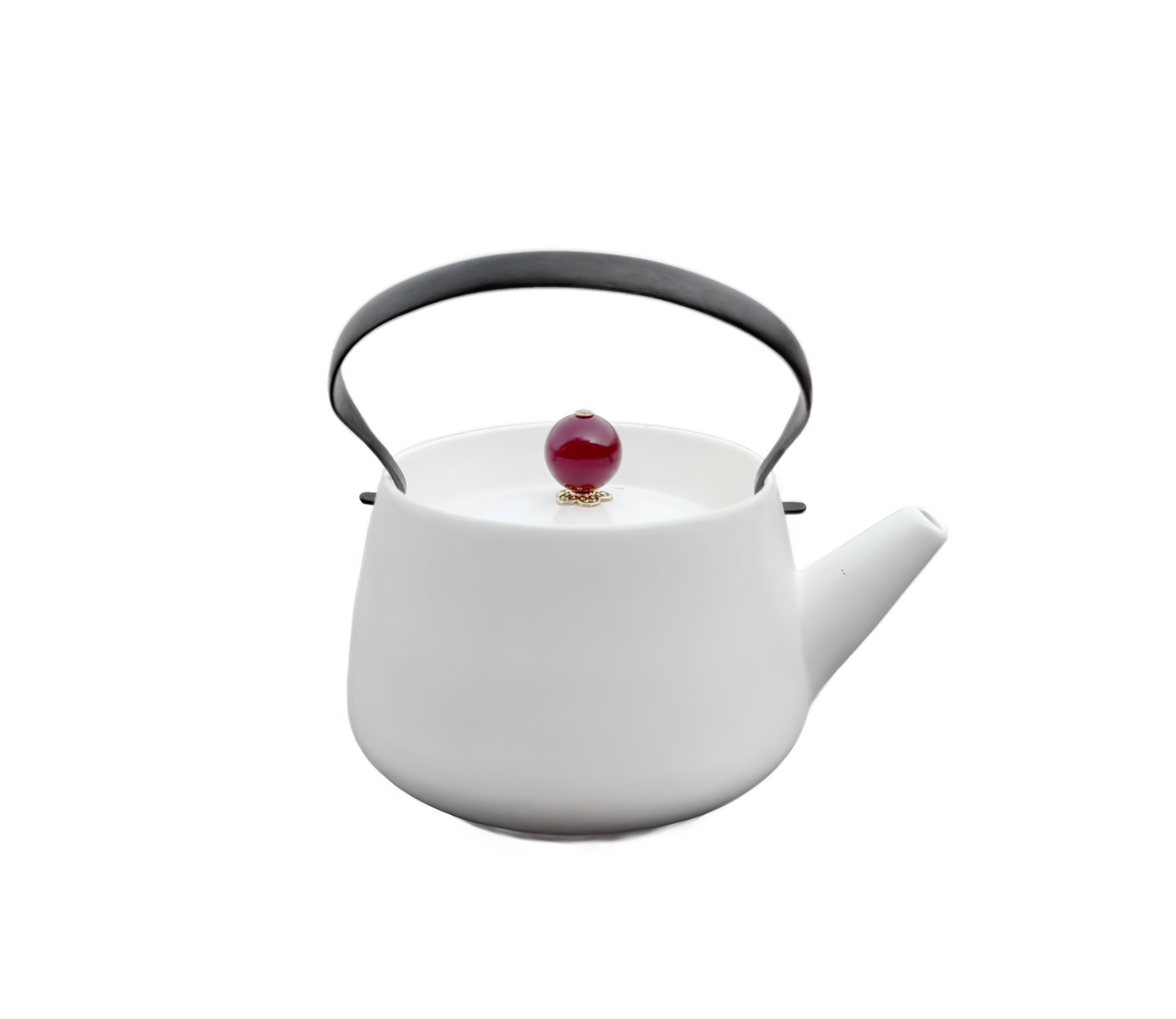 【 Product 3D Project Use - Please Do not delete 】 White porcelain cherry blossom yellow branch teapot with black handle and red round beads Specification image