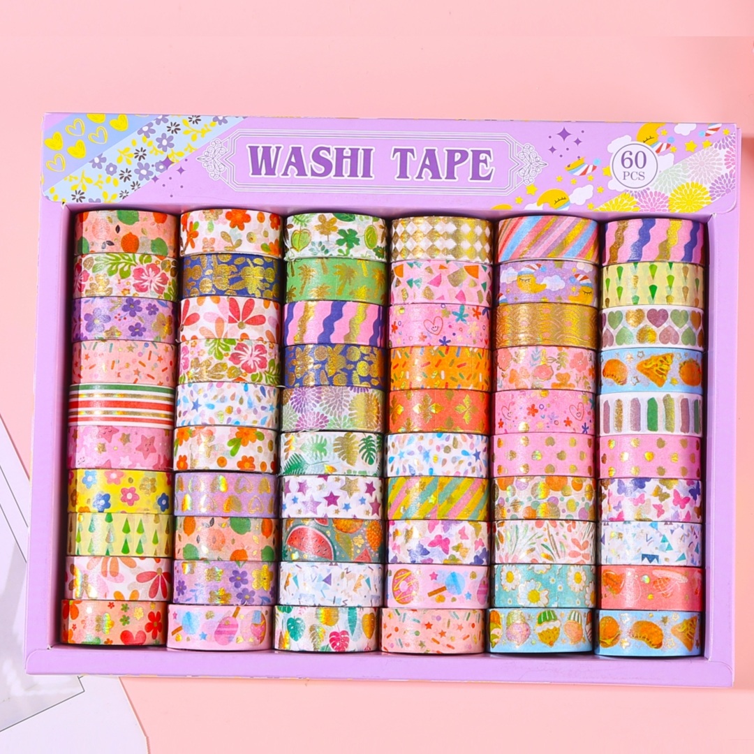 Gold-embossed and paper tape 60 rolls in a box set of colorful decorative planner materials and paper stickers roll stickers details Picture