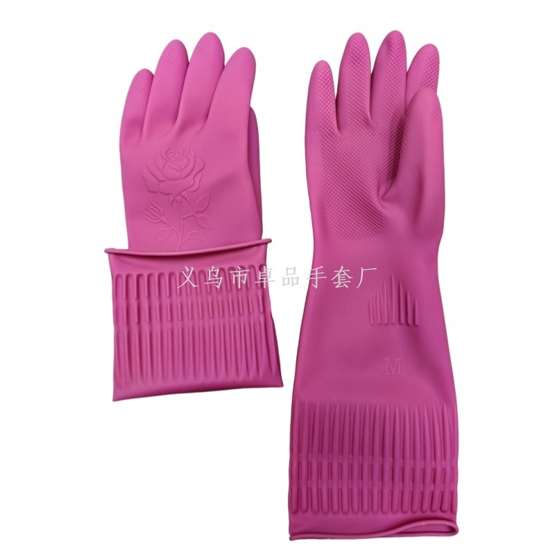 Korean-style rose red latex gloves, extended household gloves, beef tendon gloves, wear-resistant kitchen, laundry, household and industrial gloves Application Scenario