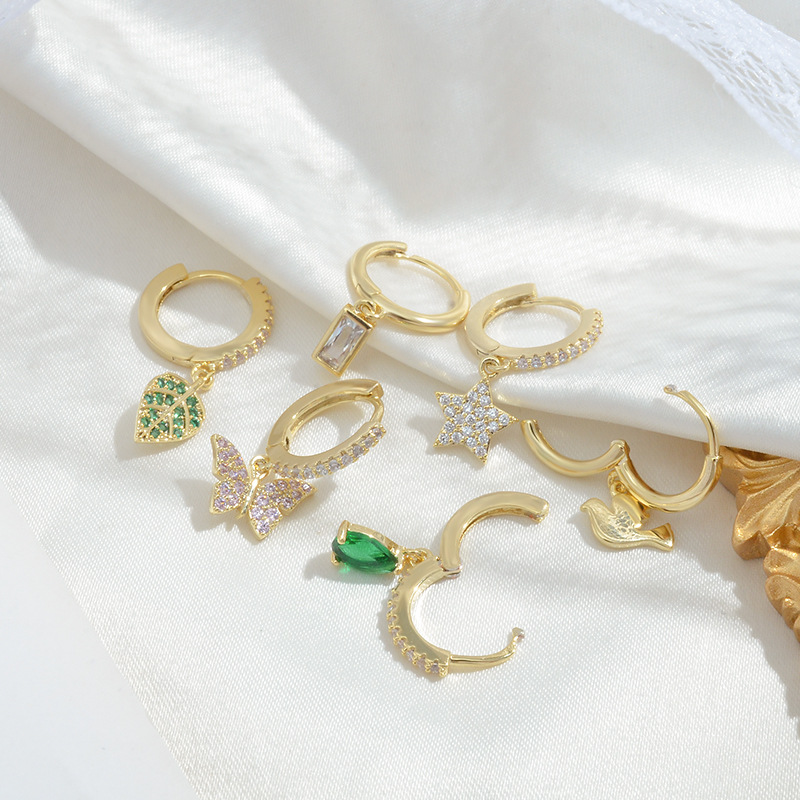 Fresh, fashionable, simple and high-end leaf bow, three pairs in one card, versatile style details Picture