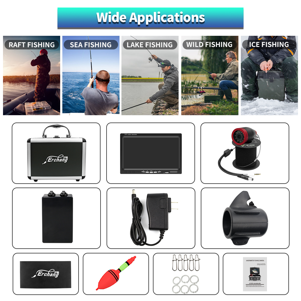 Fish finder display screen, camera, underwater high-definition night vision, sea fishing video, photography, visual fishing rod, camera complete set Item Picture