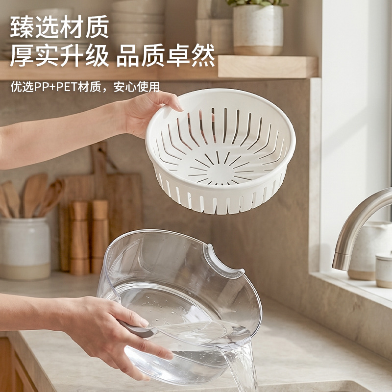 T54-F-9403 Household kitchen double-layer solid-color draining basket, multi-functional fruit and vegetable washing basin, hollow basket Application Scenario