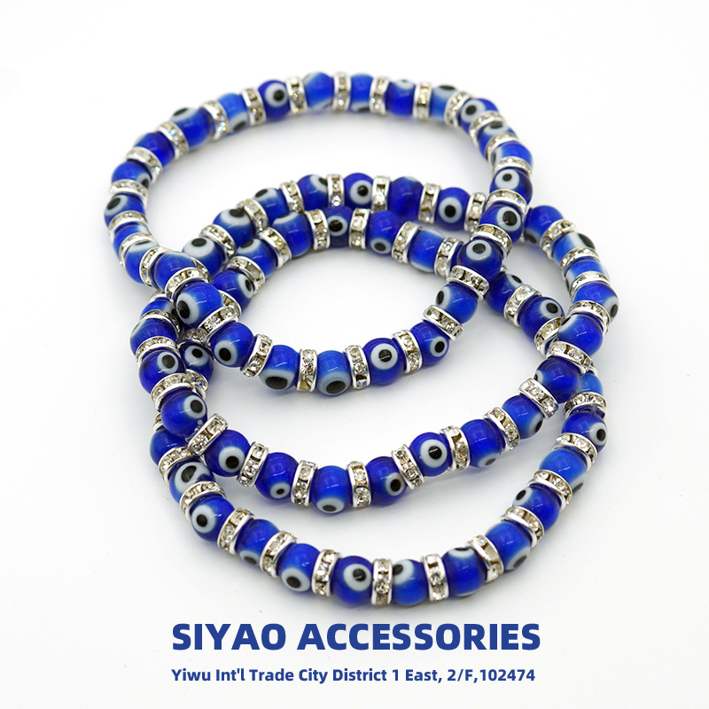 Turkish blue Eye glass diamond ring eye bead elastic thread bracelet Devil's Eye accessory SIYAOevileye Item Picture